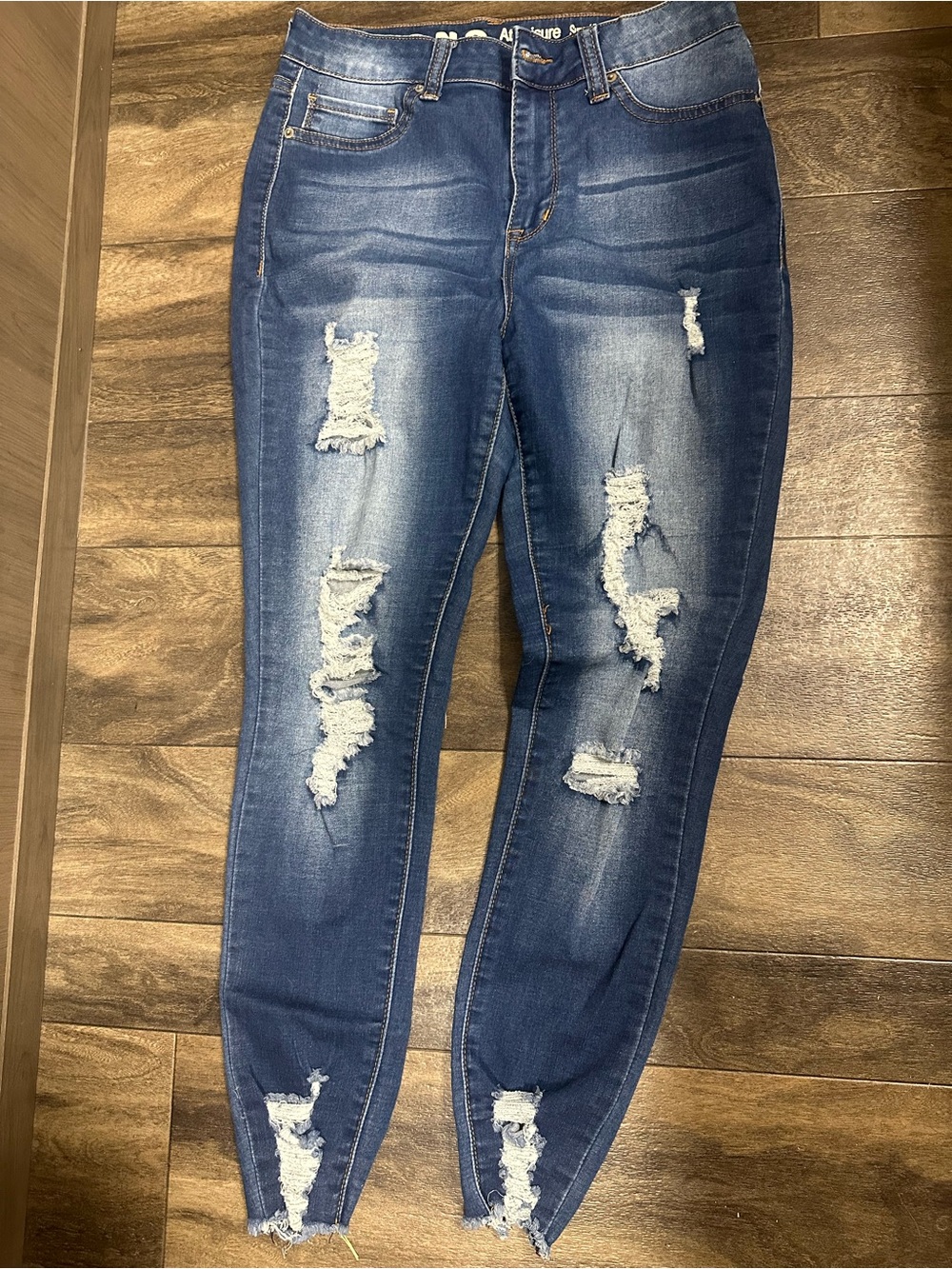 High-Rise Distressed Skinny Jeans - Dark Blue
